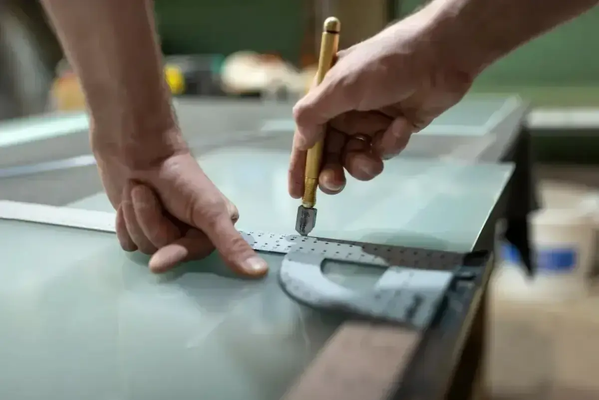 Mesure et découpe d'un vitrage à la règle