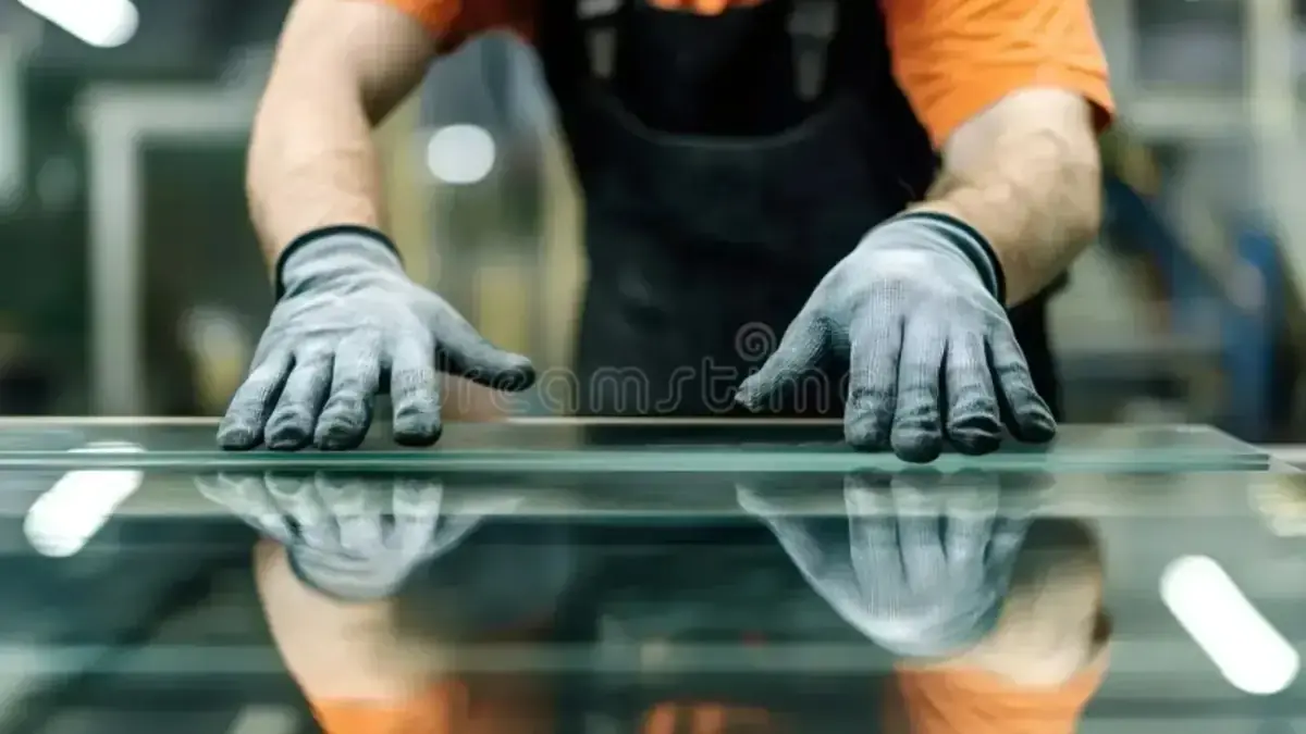 Vitrage manipulé avec des gants avant la pose