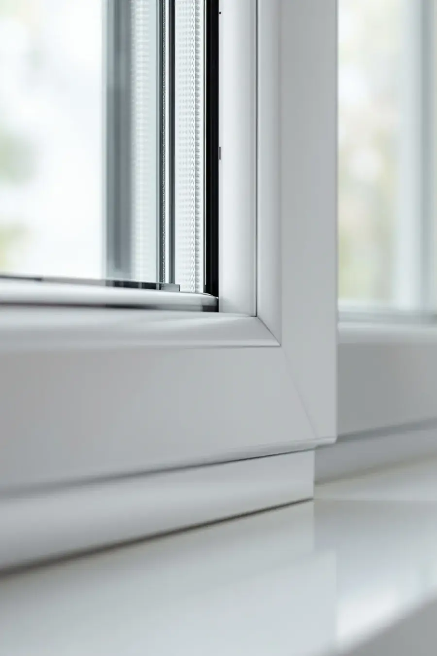 Angle d'un châssis PVC blanc